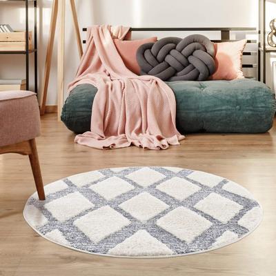Hochflor-Teppich CARPET CITY "Focus 4497", grau, H:20mm Ø:200cm, Polypropylen, Teppiche, Boho-Teppich, Hochtief-Muster/ 3D-Effekt, für Wohnzimmer, Schlafzimmer Image