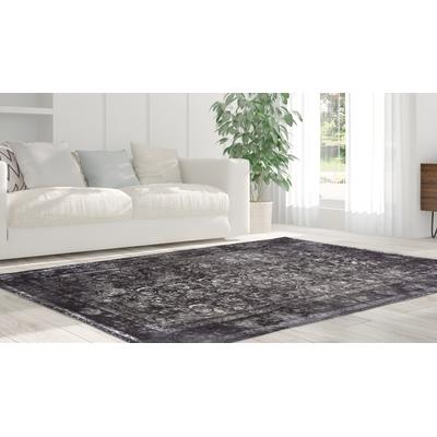 Teppich BRUNO BANANI "Everly" Gr. 3, grau, B:140cm H:9mm L:200cm, Kunstfaser, Teppiche, Vintage Design, moderne Used-Optik, Kurzflorteppich, mit Bordüre Image