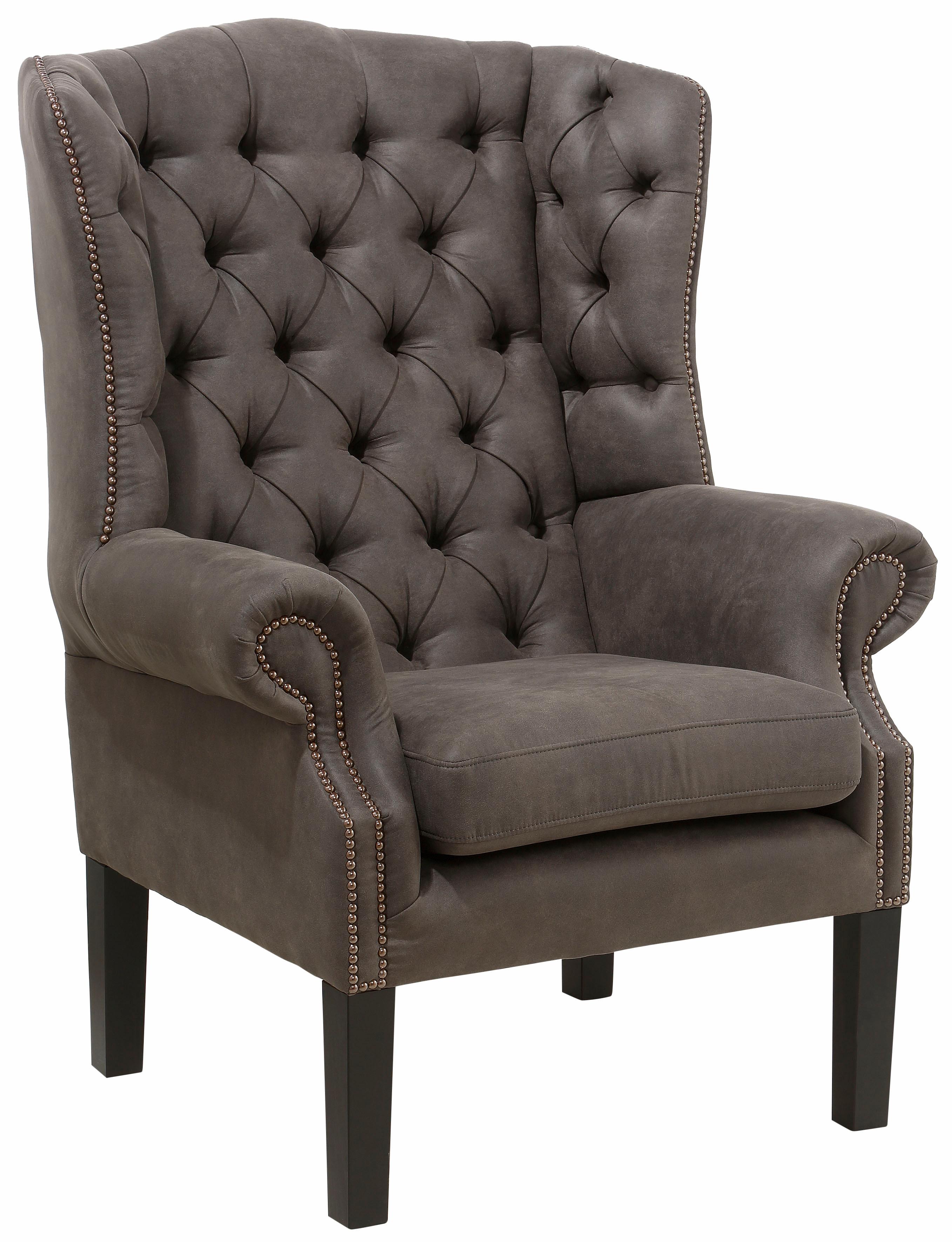 Sessel HOME AFFAIRE "Bedford Ohrensessel Chesterfield", grau (anthrazit), B:83cm H:113cm T:94cm, NaturLEDER (echtes Rindsleder);Luxus-Microfaser Lederoptik (100% Polyester), Sessel, Ledersessel Einzelsessel, mit aufwendiger Knopfheftung und...