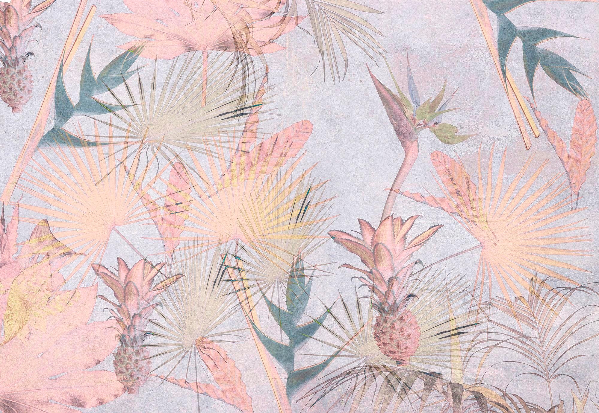 Fototapete KOMAR "Tropical Concrete - Größe 368 x 254 cm", bunt, B:368m L:254m, Papier, Tapeten, Wohnzimmer, Schlafzimmer