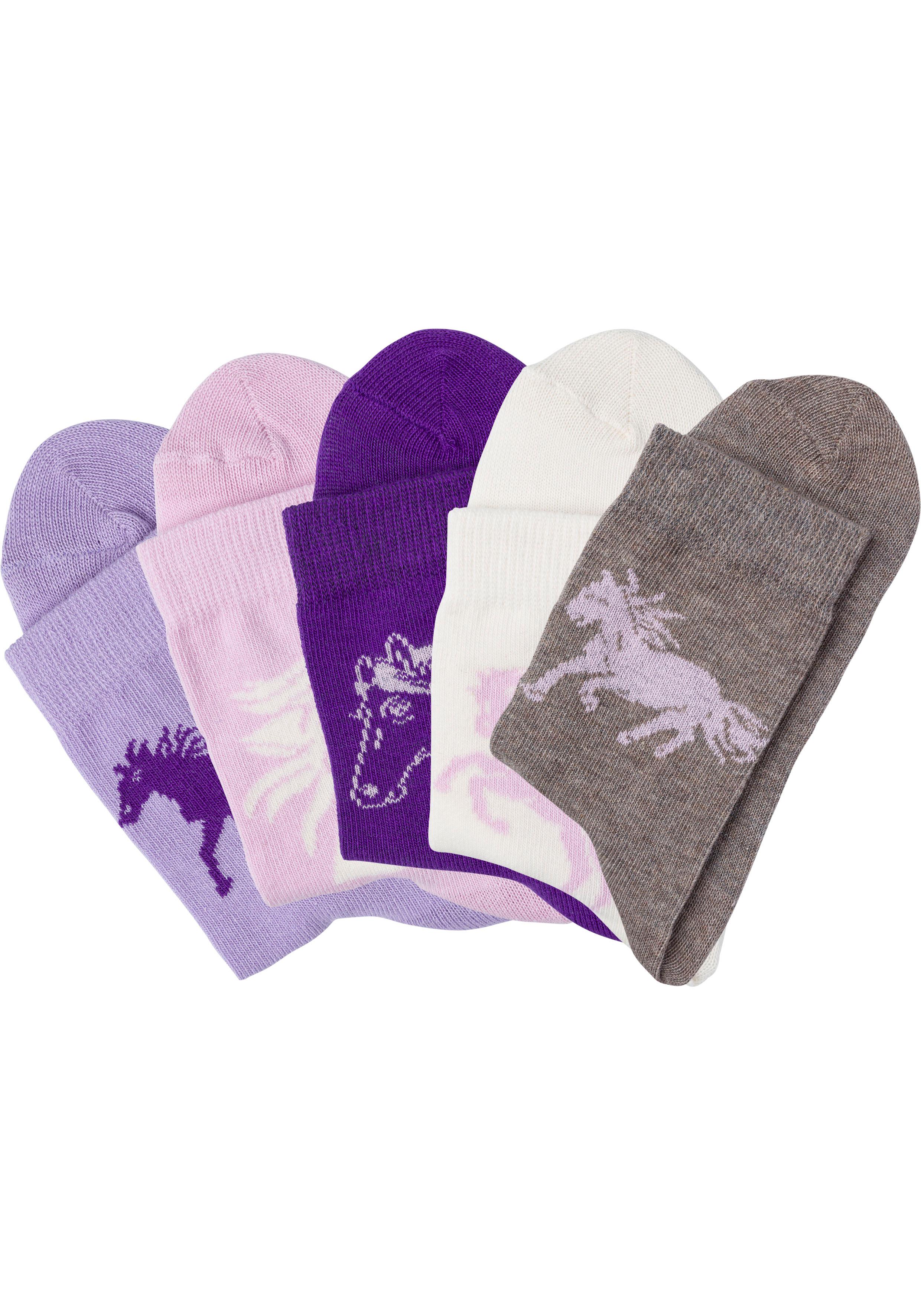 Socken H.I.S, Kinder, Gr. 31-34, bunt (bunt, gemustert), Baumwollmischung, uni und gemustert, elastisch, Socken, mit Pferdemotiven Image