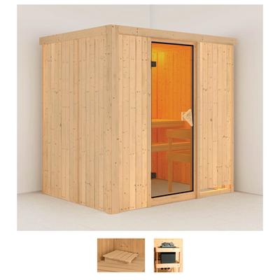 Sauna KARIBU "Finja", beige (naturbelassen), ohne Ofen, (ohne Ofen), Saunen, ohne Ofen