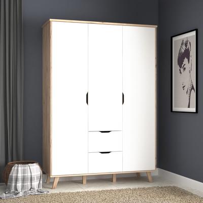 Drehtürenschrank FORTE "Vankka, OTTOs Choice, Kleiderschrank, viel Stauraum", weiß (planken eiche, weiß), B:139,4cm H:201,5cm T:52,7cm, FSC-zertifizierter Holzwerkstoff, Schränke, Made in Europe,mit Einlegeböden+Kleiderstange+Schubladen,grifflos,... Image