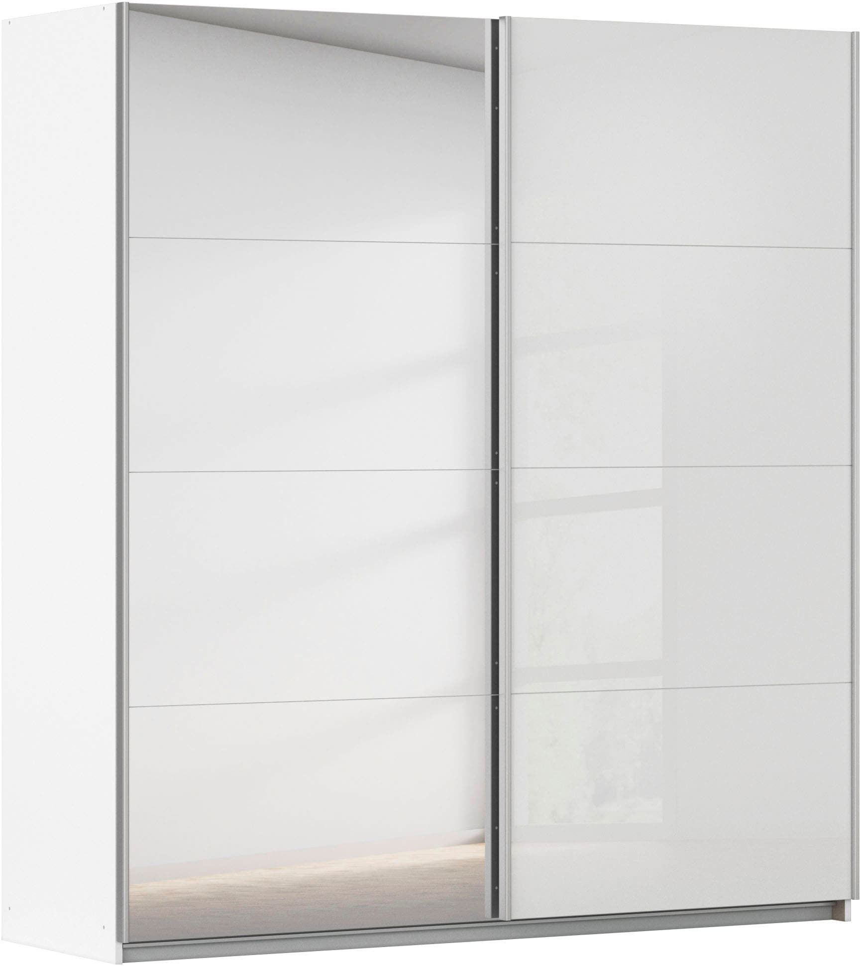Schwebetürenschrank RAUCH "Subito Kleiderschrank Bestseller", weiß (weiß, weißglas), B:181cm H:197cm T:61cm, Holzwerkstoff, Schränke, Schwebetürenschrank, Schlafzimmerschrank Garderobe mit 4 Spiegel- und 4 Glaselementen