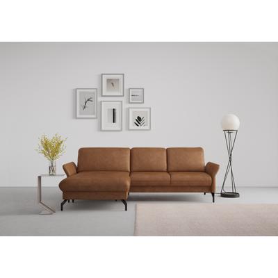 Ecksofa SIT & MORE "Fashion L-Form", braun (cognac), B:253cm H:84cm T:165cm, Sofas, wahlweise mit Kopfteilverstellung und Vorziehsitz, motorisch Image