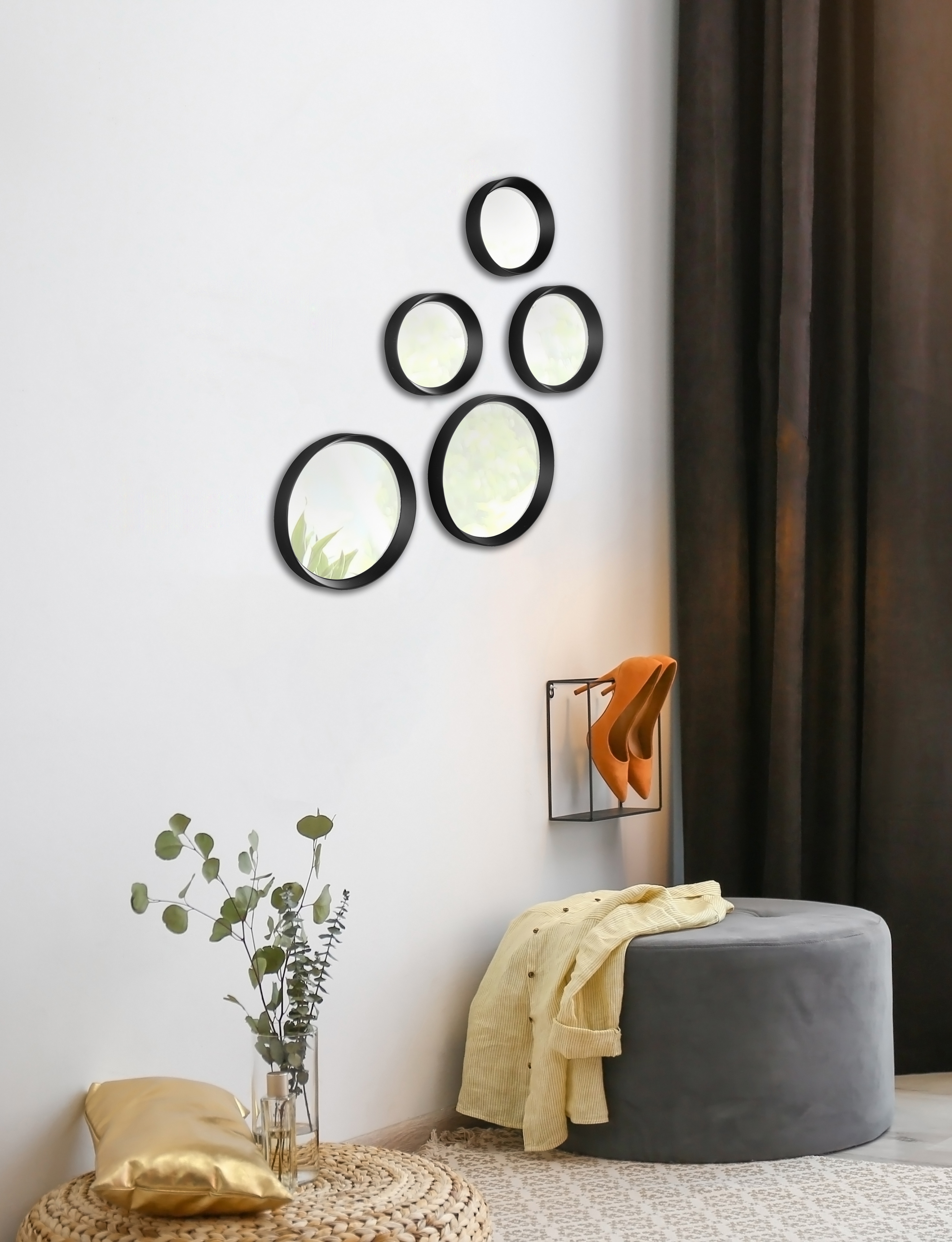 Dekospiegel MIRRORS AND MORE "Vivien", schwarz, B:25cm H:25cm T:3,5cm Ø:25cm, Spiegelglas, Spiegel, Wandspiegel, rund Image