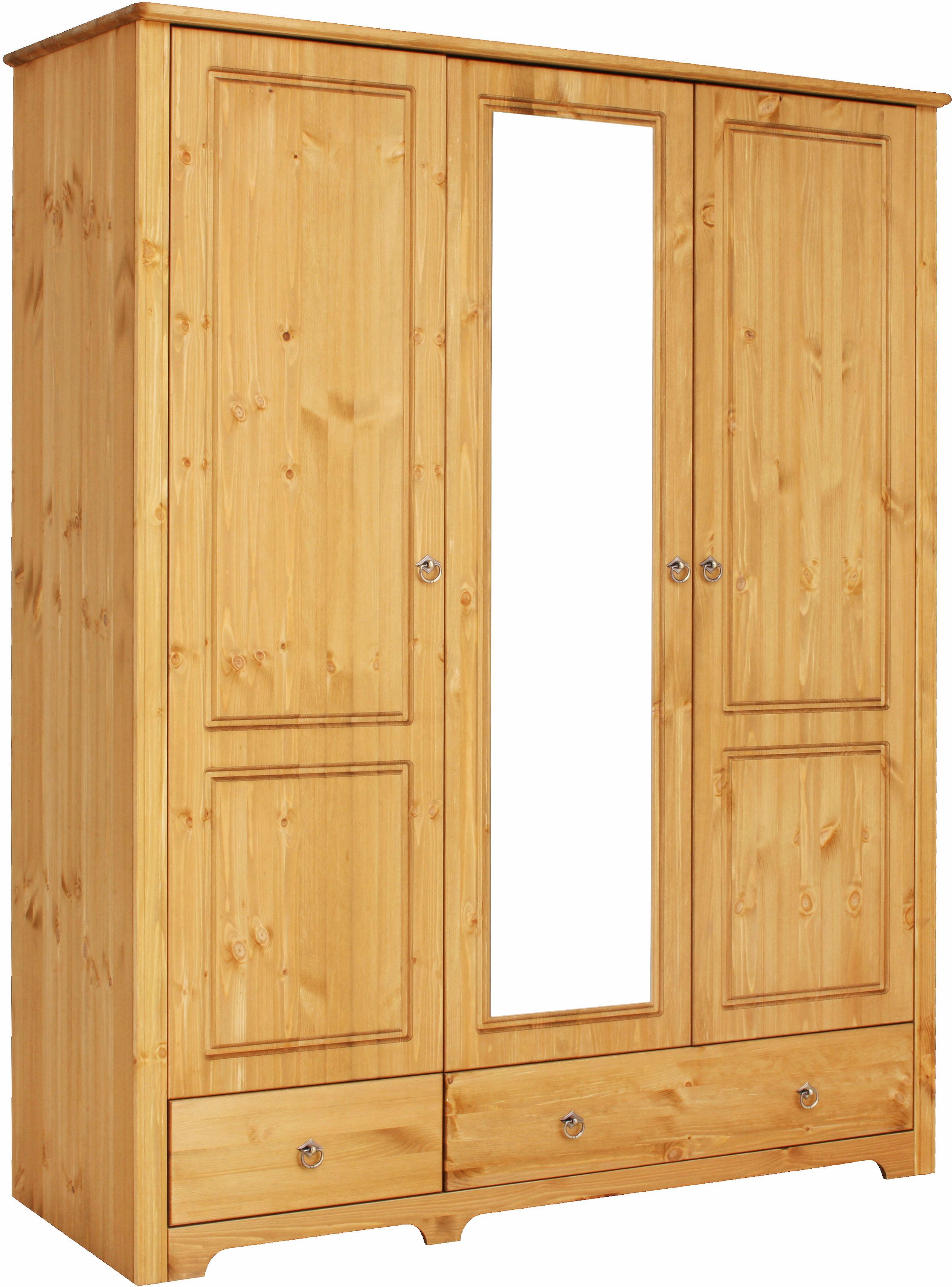 Kleiderschrank HOME AFFAIRE "Hugo", beige (gelaugt, geölt), B:152cm H:190cm T:58cm, Schränke, Garderobenschrank Kleiderschrank Drehtürenschrank, aus massiver Kiefer im Landhausstil, mit Spiegel