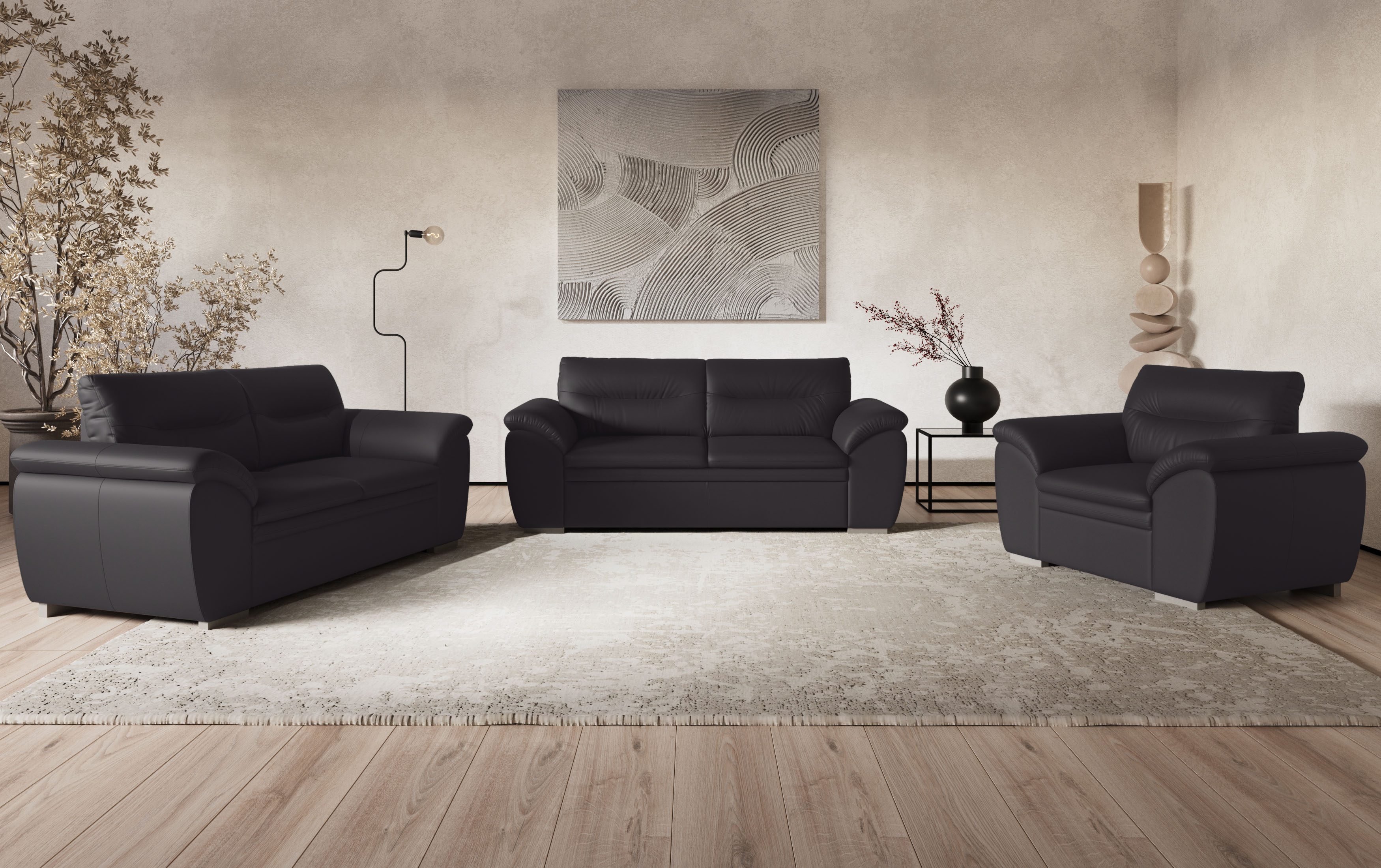 Polstergarnitur COTTA "Leandra", grau (grau,), Kunstleder SOFTLUX, Sitzmöbel-Sets, Couchgarnitur, Set bestehend aus: 2-Sitzer & 2,5-Sitzer