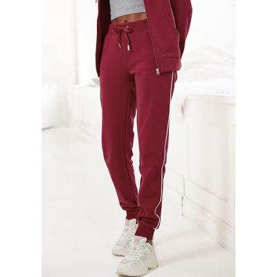 Relaxhose KANGAROOS, Damen, Gr. 36/38, N-Gr, rot, Interlock, Obermaterial: 60% Baumwolle, 40% Polyester, unifarben, Basic, lang, Hosen Homewear Hose Relaxhose, mit kontrastfarbenem Piping, Loungeanzug Image
