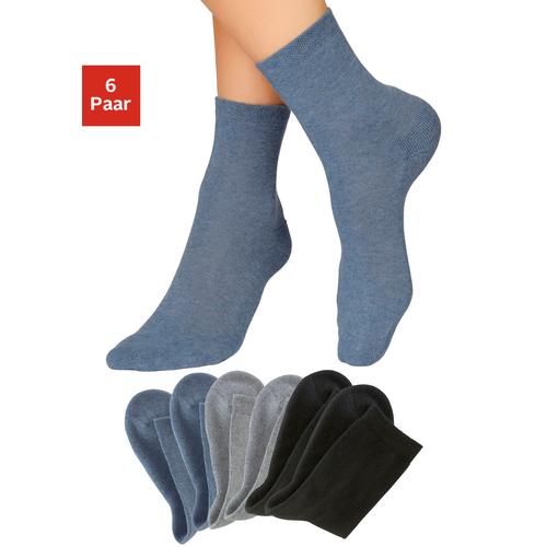 Socken H.I.S Gr. 35-38, bunt (2x schwarz, 2x jeans, melange, grau, melange) Damen Socken mit bequemem Frottee