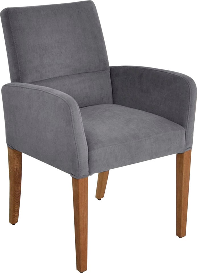 Armlehnstuhl K+W KOMFORT & WOHNEN "GOBY", grau (grau, wildeiche natur), B:60cm T:66cm, Stühle, Armlehnstuhl, 4-Fuß-Armlehnenstuhl mit Füßen in Wildeiche geölt, mit Polsterung