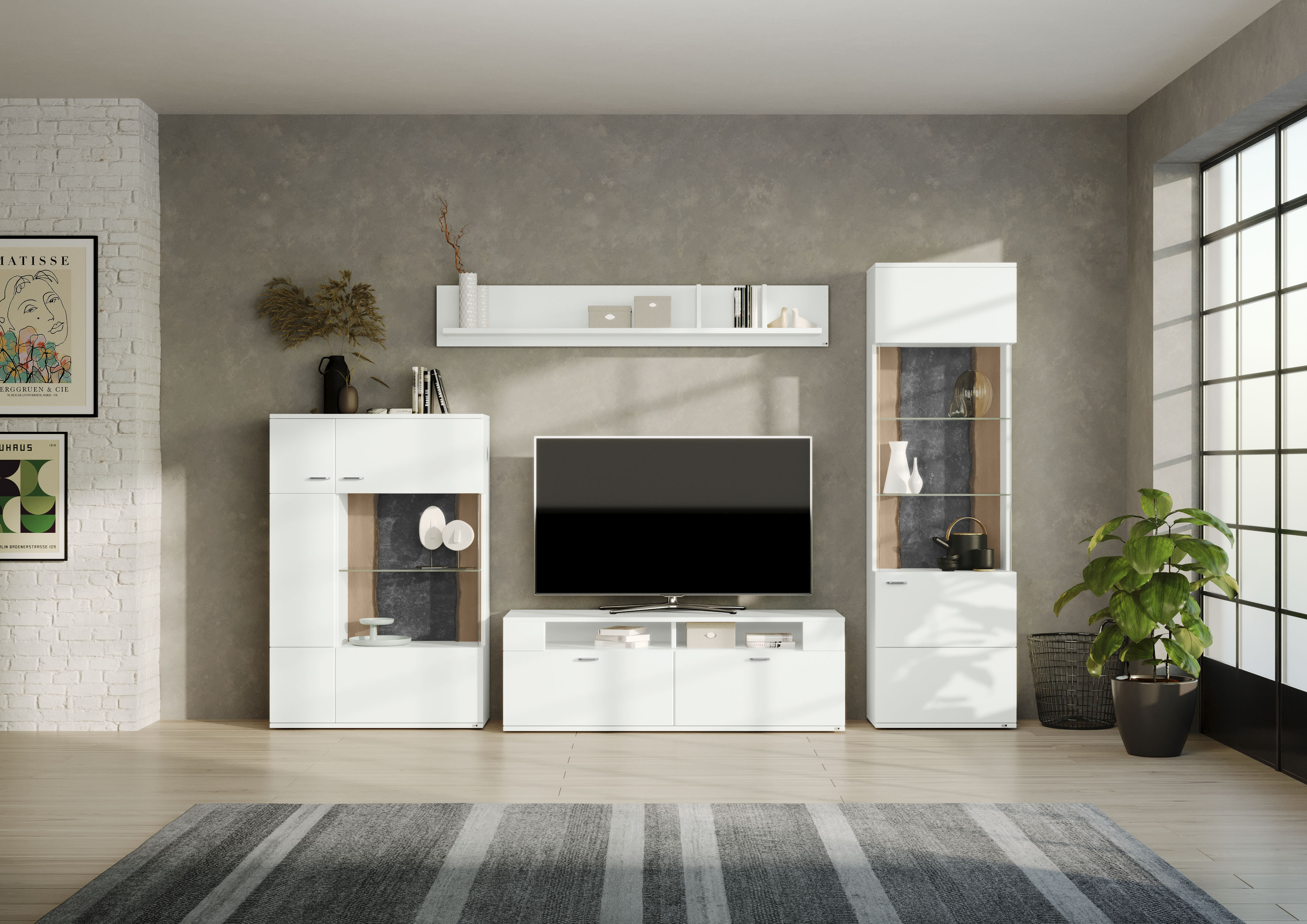 Wohnwand "TACOMA", weiß (weiß arctic hochglanz), SET ONE BY MUSTERRING, Kastenmöbel-Sets, Typ 52, mit Wandboard