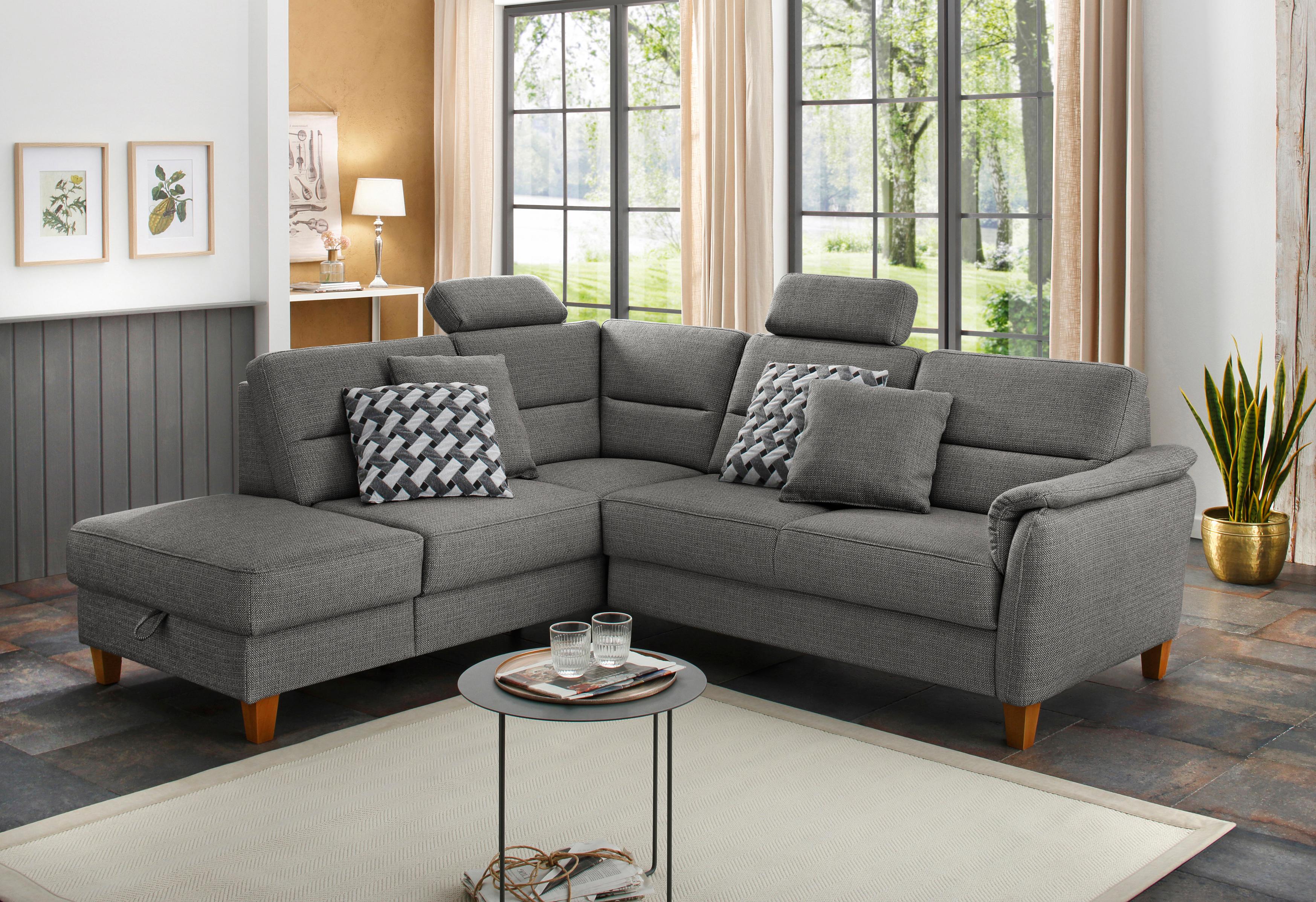 Ecksofa HOME AFFAIRE "Palmera L-Form, B: 236 cm", grau, B:236cm H:89cm T:212cm, 100% Polyester;Struktur (100% Polyester);Luxus-Microfaser in Lederoptik (100% Polyester), Sofas, optional Bettfunktion & Bettkasten, Federkern Image