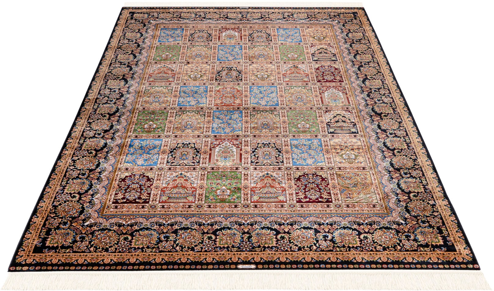 Teppich OBSESSION "My Babylon of Obsession 301", blau, B:140cm H:8mm L:200cm, Viskose, Teppiche, Fransenteppich, Kurzflor, Orient-Optik, mit Fransen, besonders hohe Knotendichte Image