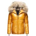 Winterjacke NAVAHOO "Tikunaa", Damen, Gr. XS (34), gelb, Oberstoff: 100% Nylon, Futter: 100% Polyester, Wattierung: 100% Polyester, Ärmelfutter: 100% Polyester, Kunstpelz: 90% Polyacryl, 10% Polyester, modisch, figurumspielend hüftbedeckend, Langarm...