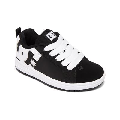 Sneaker DC SHOES "Court Graffik", Kinder, Gr. 5(36), schwarz-weiß (schwarz, weiß), Nubukleder- und/oder Lederobermaterial Leichte Mesh Zunge Mit Schaumstoff gepolsterte Zunge und Einstieg für mehr Komfort und Support Belüftungslöcher für mehr...