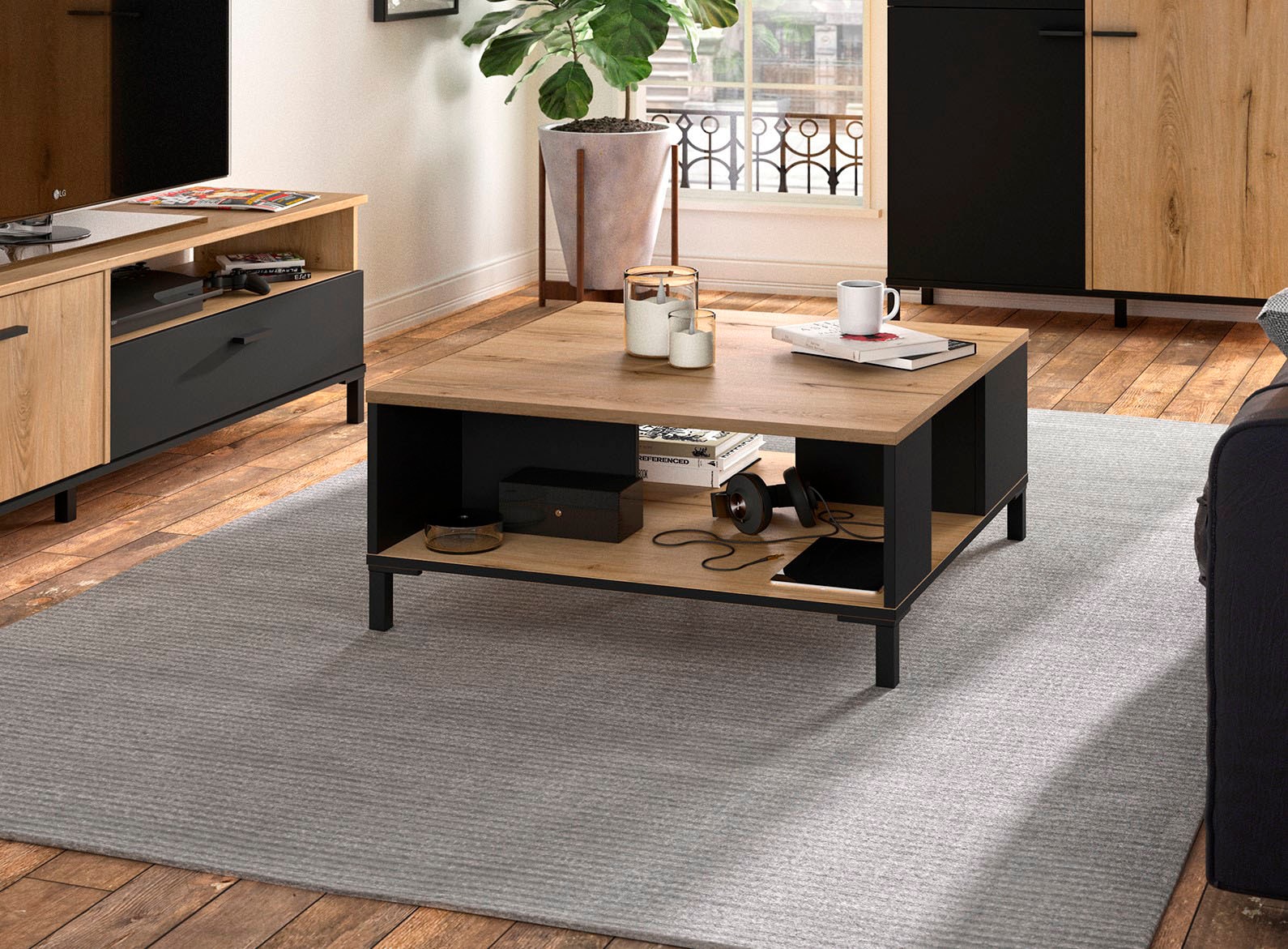 Wohnzimmertisch GAMI "Trust", braun (eiche helvezia), B:81cm H:36cm T:81cm, Tische, Couchtisch Eckige Couchtische Holz-Couchtische