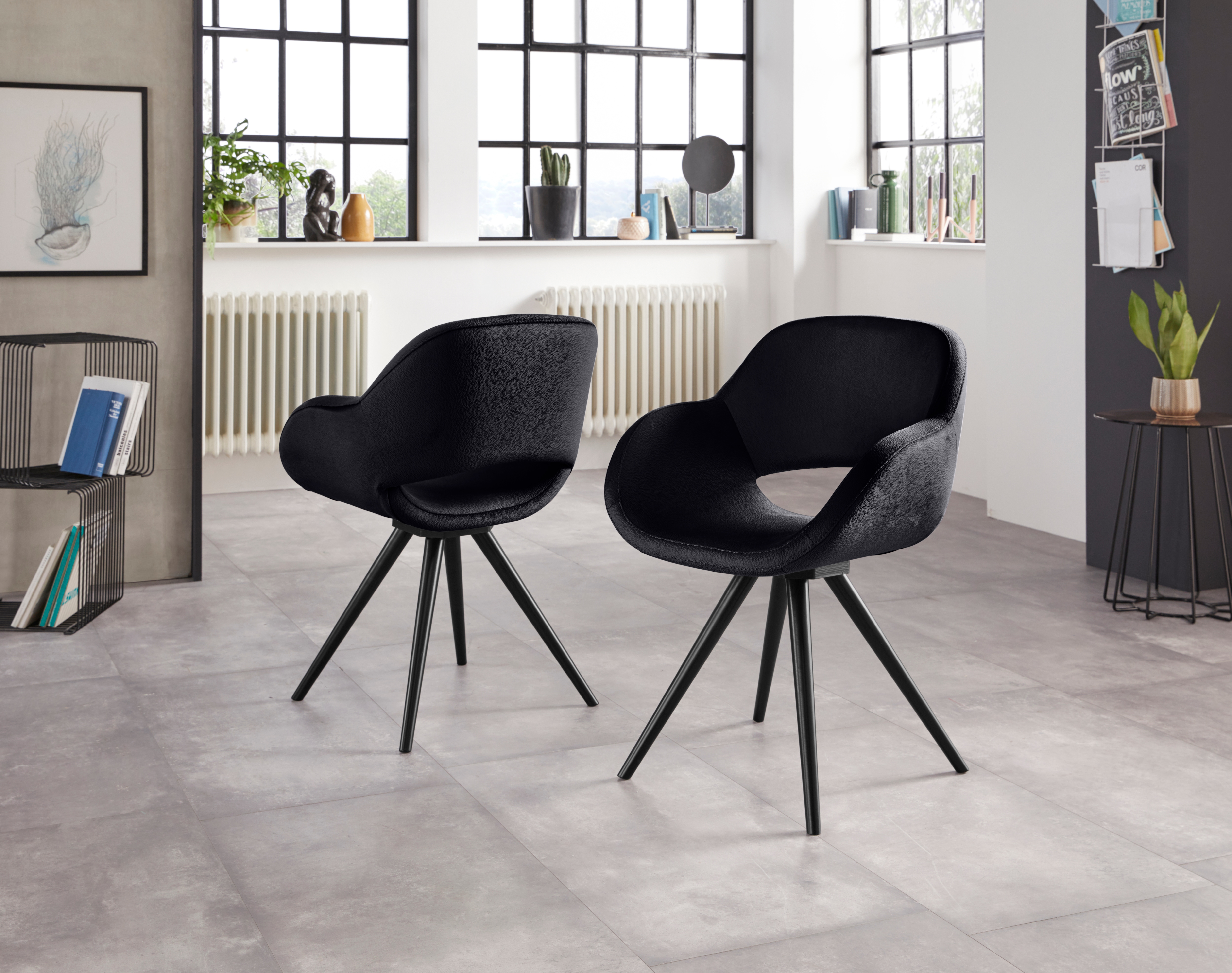 Armlehnstuhl INOSIGN "Aurora", schwarz (schwarz, schwarz), B:59cm H:83cm T:59cm, Polyester, Stühle, Armlehnstuhl, Gestell aus Massivholz Buche in schwarz lackiert