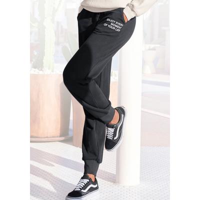 Jogginghose BUFFALO, Damen, Gr. 44/46, N-Gr, schwarz, angeraute Sweatware, Obermaterial: 60% Baumwolle, 40% Polyester, unifarben, casual, bequem lang, Hosen, mit seitlichen Eingrifftaschen, Loungeanzug Image