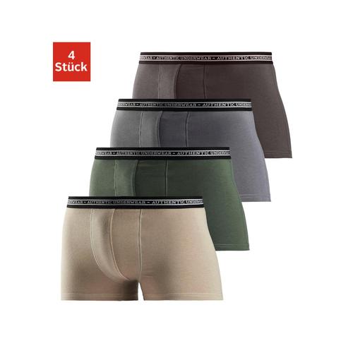 Boxer AUTHENTIC UNDERWEAR Gr. 9, bunt (beige, olivgrün, grau, braun) Herren Unterhosen schwarzer Webbund mit Logoschriftzug