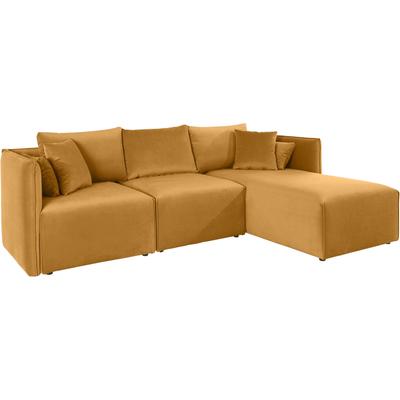 Ecksofa ANDAS "Nöre L-Form", gold (goldfarben), B:262cm H:74cm T:172cm, Samtoptik (100% Polyester), Struktur (100% Polypropylene), Webstoff (100% Polyester), Struktur fein (100% Polyester), Luxus-Microfaser Lederoptik (100% Polyester),... Image