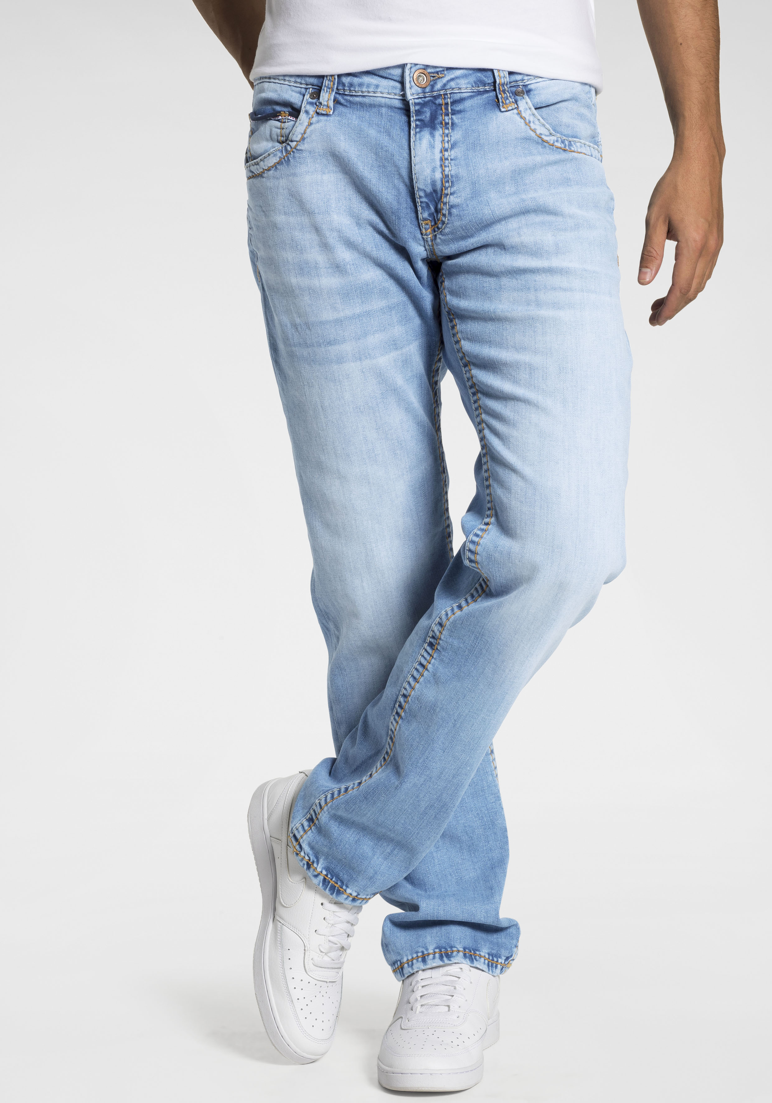 Loose-fit-Jeans CAMP DAVID "CO:NO", Herren, Gr. 34, Länge 30, blau (light vintage), Denim/Jeans, Obermaterial: 99% Baumwolle, 1% Elasthan, unifarben, comfort fit lang, Jeans, mit markanten Nähten und Stretch