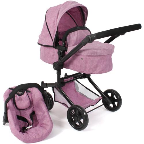 „Kombi-Puppenwagen CHIC2000 „“Linus, Jeans Pink““ Puppenwagen rosa (jeans pink) Kinder Puppenwagen -trage mit Babywanne und Autositz“