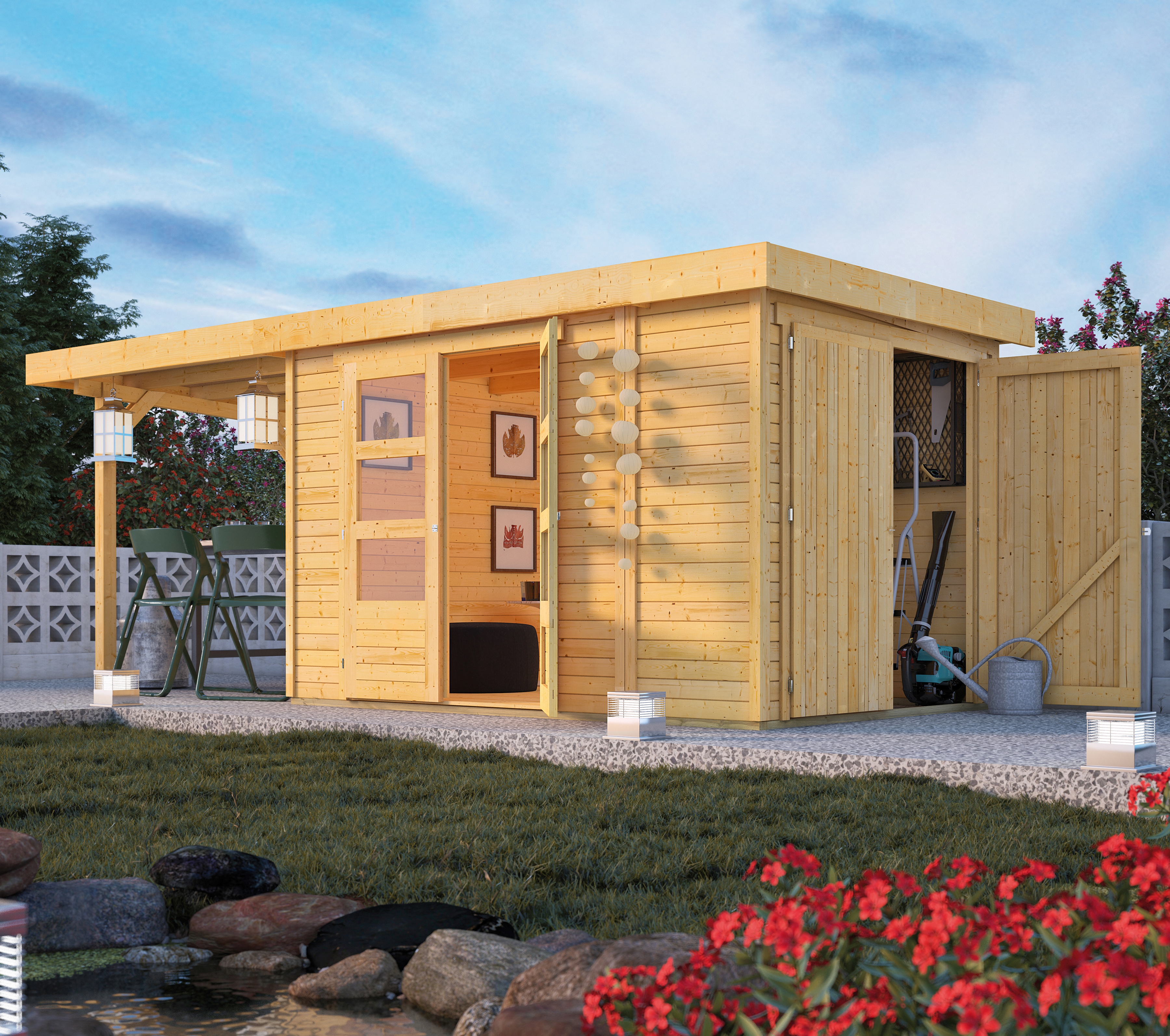 Gartenhaus KARIBU "Ostsee 3", beige (naturbelassen), ohne Fußboden, ohne Dacheindeckung, Holzwerkstoff, Gartenhäuser, Gartenhaus