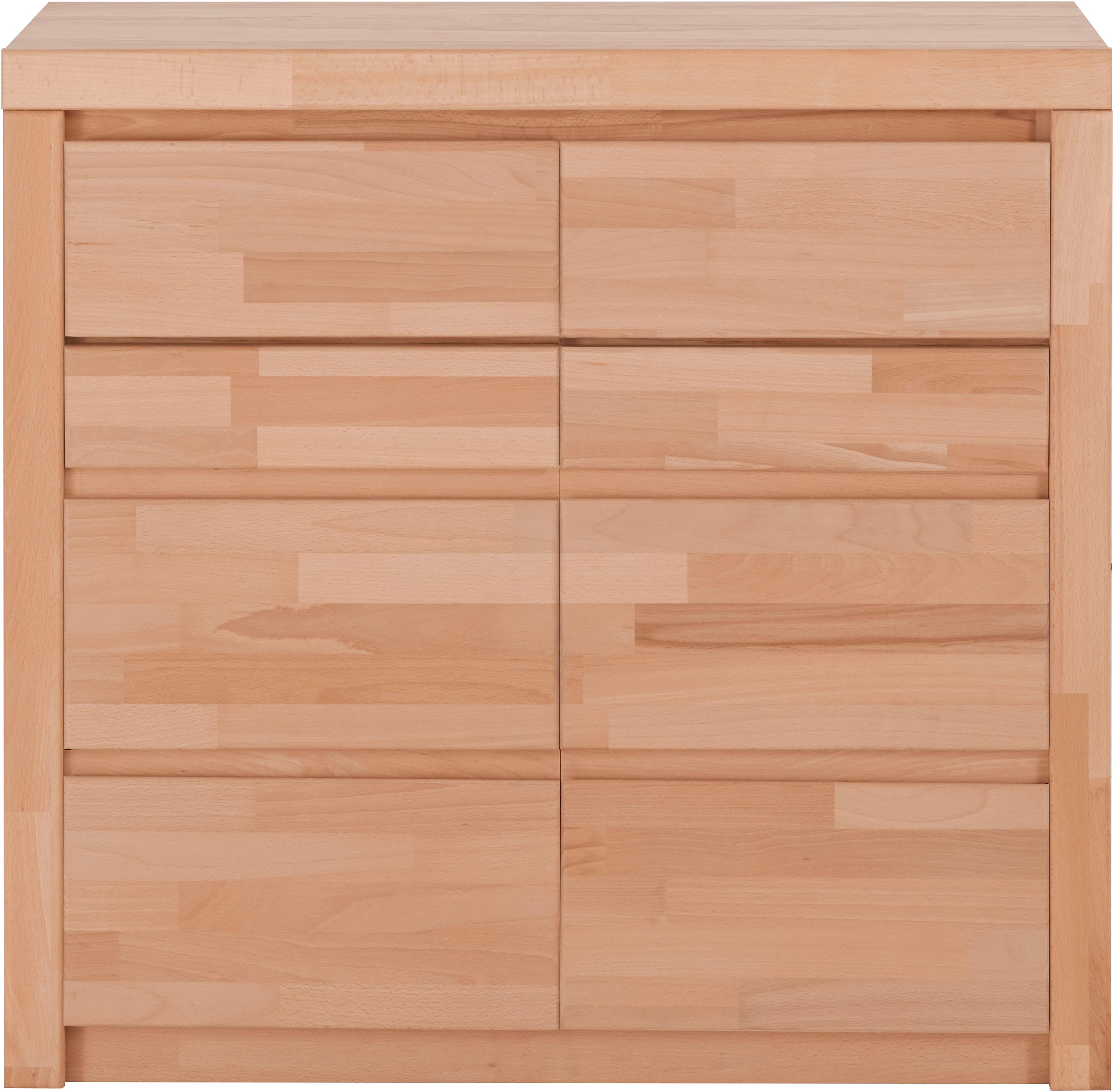 Kommode HOME AFFAIRE "Silkeborg", beige (kernbuche teilmassiv), Holzwerkstoff Kernbuchefarben (Korpus)/ Massivholz Kernbuche (Front), Holz teilmassiv, Sideboards, Breite 90 cm