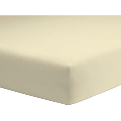 Spannbettlaken SCHLAFGUT "Mako-Jersey aus 100% Baumwolle, Bettlaken", beige (ecru), B:90-100cm L:190-200cm, Mako-Jersey, Obermaterial: 100% Baumwolle, Laken, für Matratzen bis 20 cm Höhe, in 90x200, 140x200 oder 180x200 cm Image