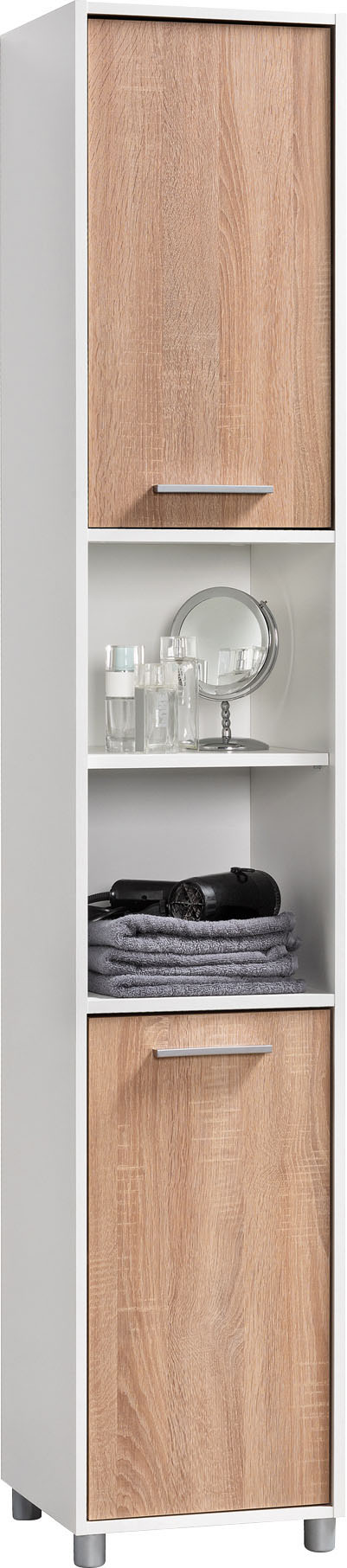 Hochschrank PROCONTOUR "Betty", weiß (weiß, sonoma eiche), B:35cm H:192cm T:34cm, Holzwerkstoff, Schränke, Bad-Hochschrank, Breite 35 cm mit 6 Fächer Image