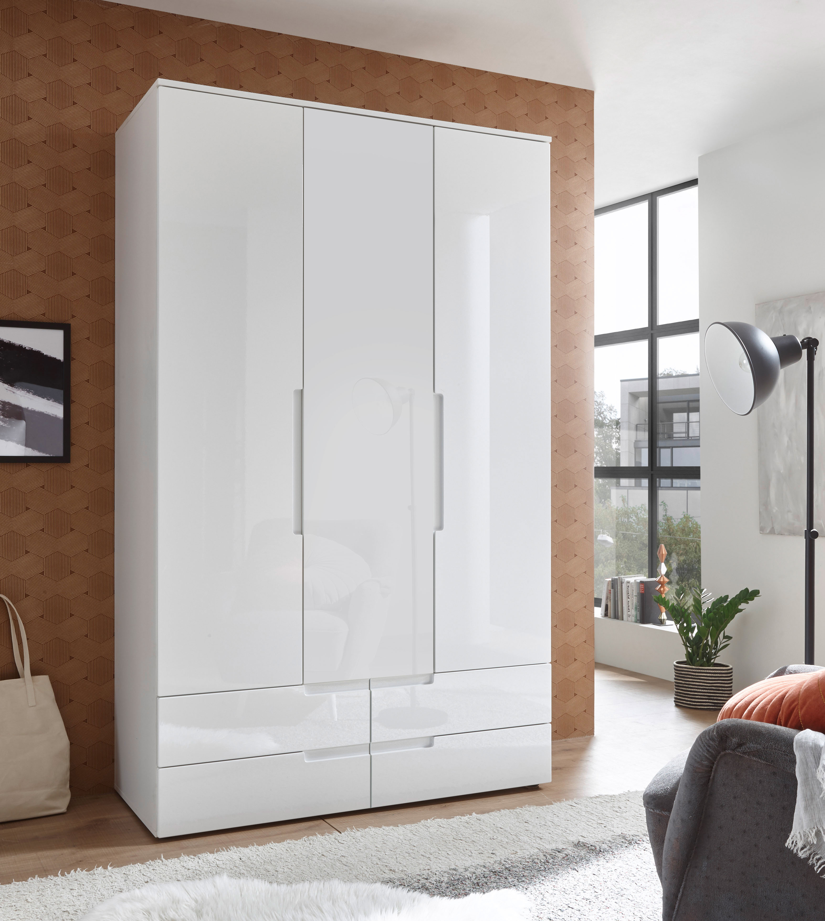 Drehtürenschrank SCHLAFKONTOR "Spice", weiß, B:126cm H:208cm T:57cm, MDF, Melamin, Schränke, mit Hochglanzfront Image