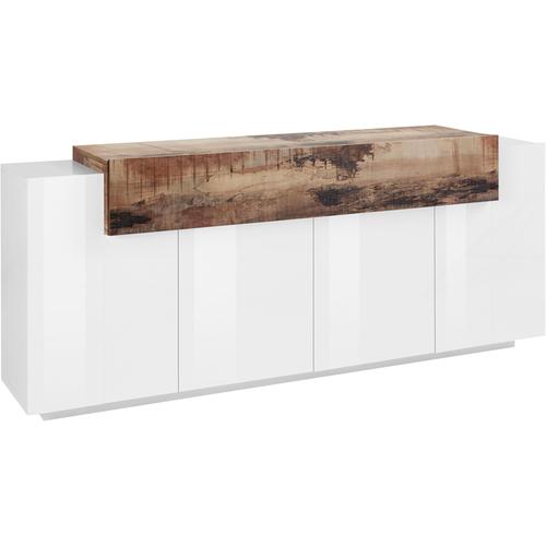„Sideboard TECNOS „“Coro““ Sideboards Gr. B/H/T: 200 cm x 85,6 cm x 45 cm, weiß (weiß hochglanz, ahornfarben) Sideboards Breite ca. 200 cm“