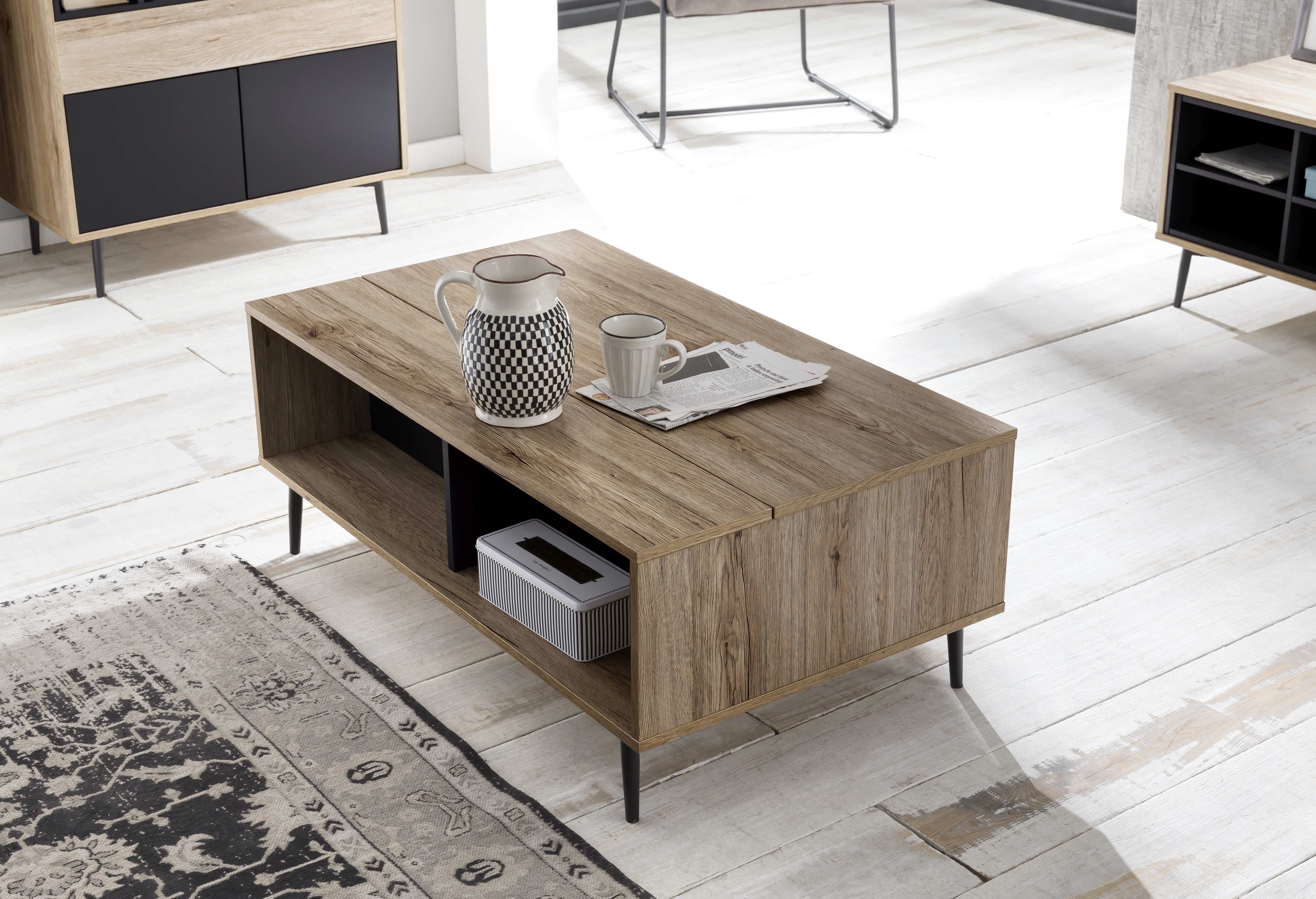 Couchtisch SIT "Mailbox", beige (natur), B:100cm H:39cm T:58cm, Tische, Eckige Couchtische Holz-Couchtische, höhenverstellbar, Shabby Chic, Vintage