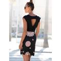 Sommerkleid BEACHTIME, Damen, Gr. 38, N-Gr, schwarz (schwarz, bedruckt), Jersey, Obermaterial: 95% Viskose, 5% Elasthan, bedruckt, casual, figurumspielend kniefrei, V-Ausschnitt, Kurzarm, Kleider, mit Rückenausschnitt, Jerseykleid in Wickeloptik,...