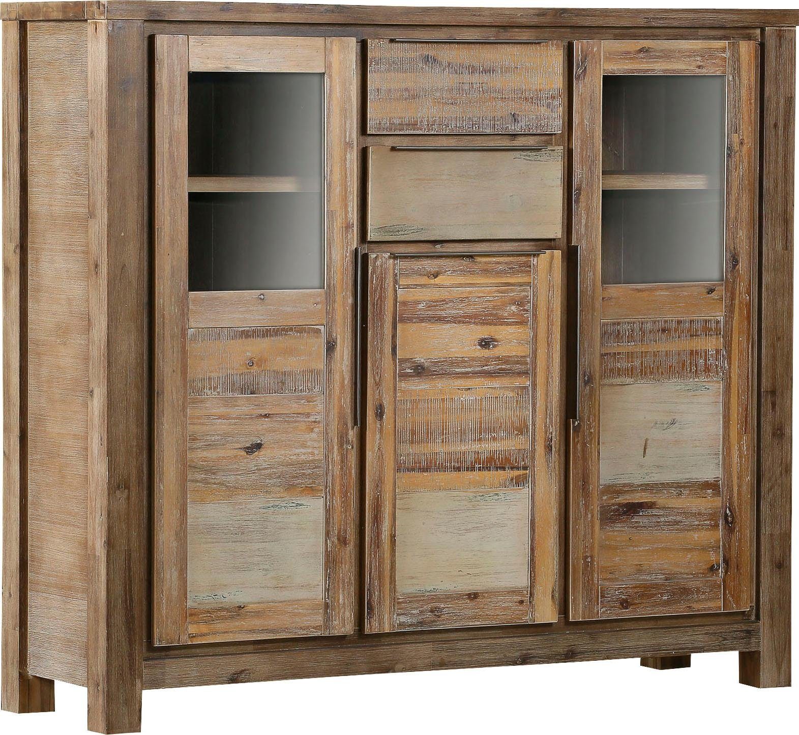 Highboard GUTMANN FACTORY "Tulsa", braun (smoked), B:160cm H:140cm T:45cm, Holz teilmassiv, Sideboards, Vitrine, Höhe 140 cm