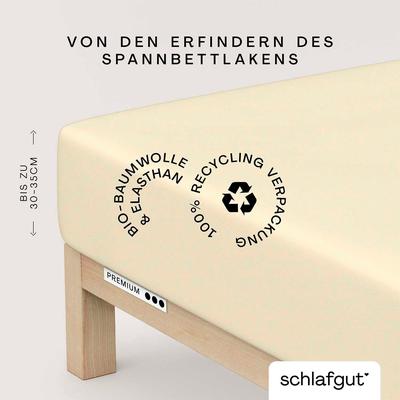 Spannbettlaken SCHLAFGUT "Premium", gelb (gelb light), B:120-130cm L:200-220cm, Mako-Zwirn-Jersey, Obermaterial: 95% Baumwolle, 5% Elasthan, Laken, nachhaltige Zero Waste Verpackung, PREMIUM Qualität Image