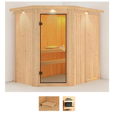 Sauna KARIBU "Clara", beige (naturbelassen), ohne Ofen, (ohne Ofen), Saunen, ohne Ofen
