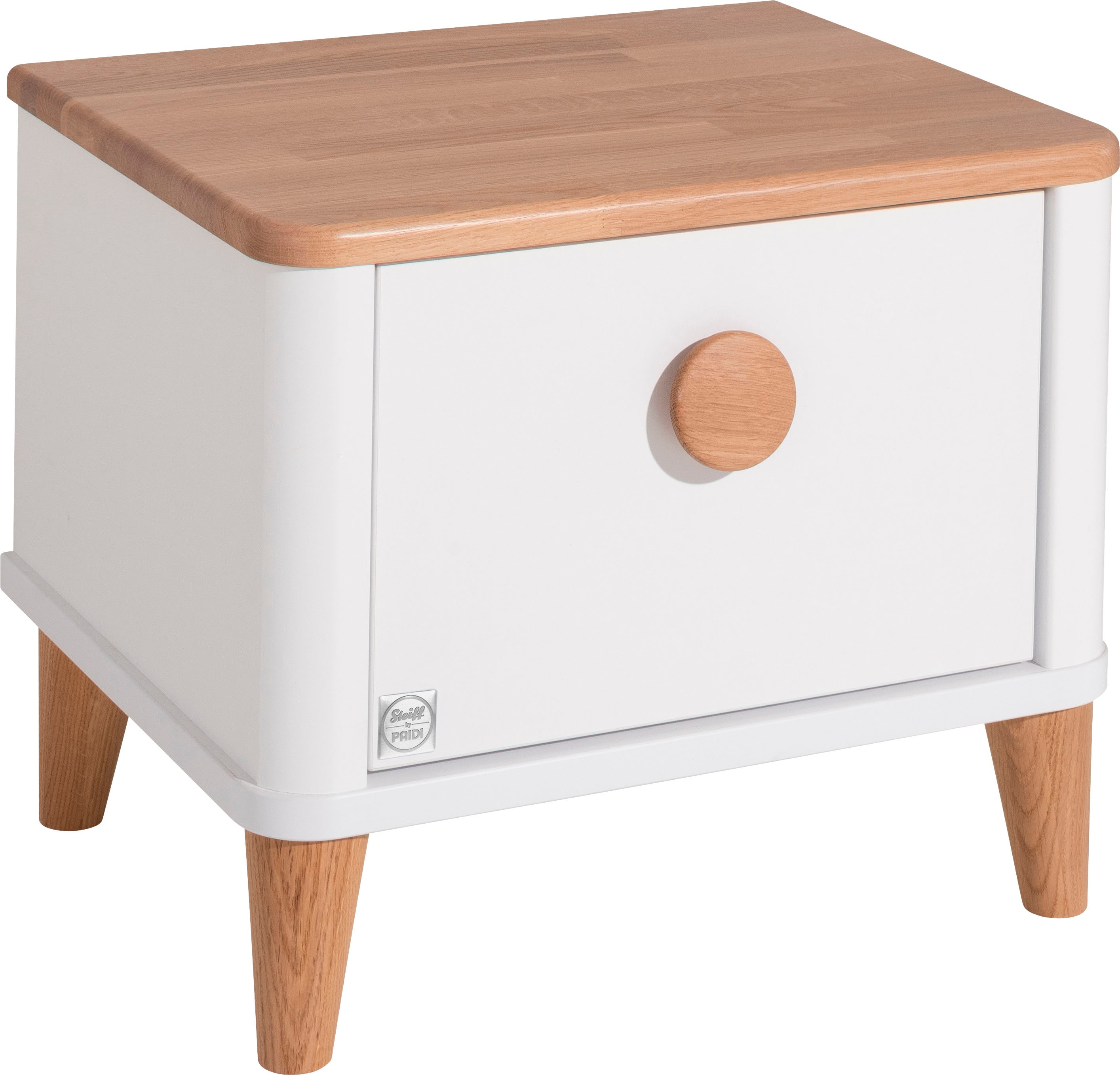 Nachtkommode PAIDI "LOTTE & FYNN Steiff by PAIDI, Schublade mit Soft-Close", weiß (weiß, eiche), B:49,6cm H:42cm T:40,5cm, Sideboards, Nachtkonsole Nachtschrank, langlebiger Nachttisch in Weiß mit Eiche Massivholz