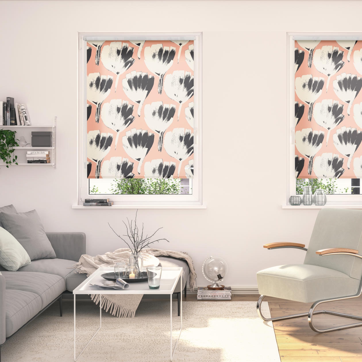 Seitenzugrollo LICHTBLICK ORIGINAL "Rollo Klemmfix, ohne Bohren, blickdicht, Jumbo Flowers on salmon - Rot", rot (rot, weiß), B:120cm H:150cm, Polyester, Rollos, Seitenzugrollo