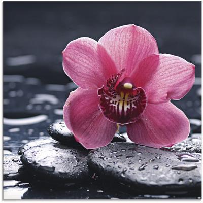 Glasbild ARTLAND "Stillleben mit Kiesel und einer Orchidee", pink (farbe bild(er): pink), B:20cm H:20cm, Bilder, in verschiedenen Größen Image
