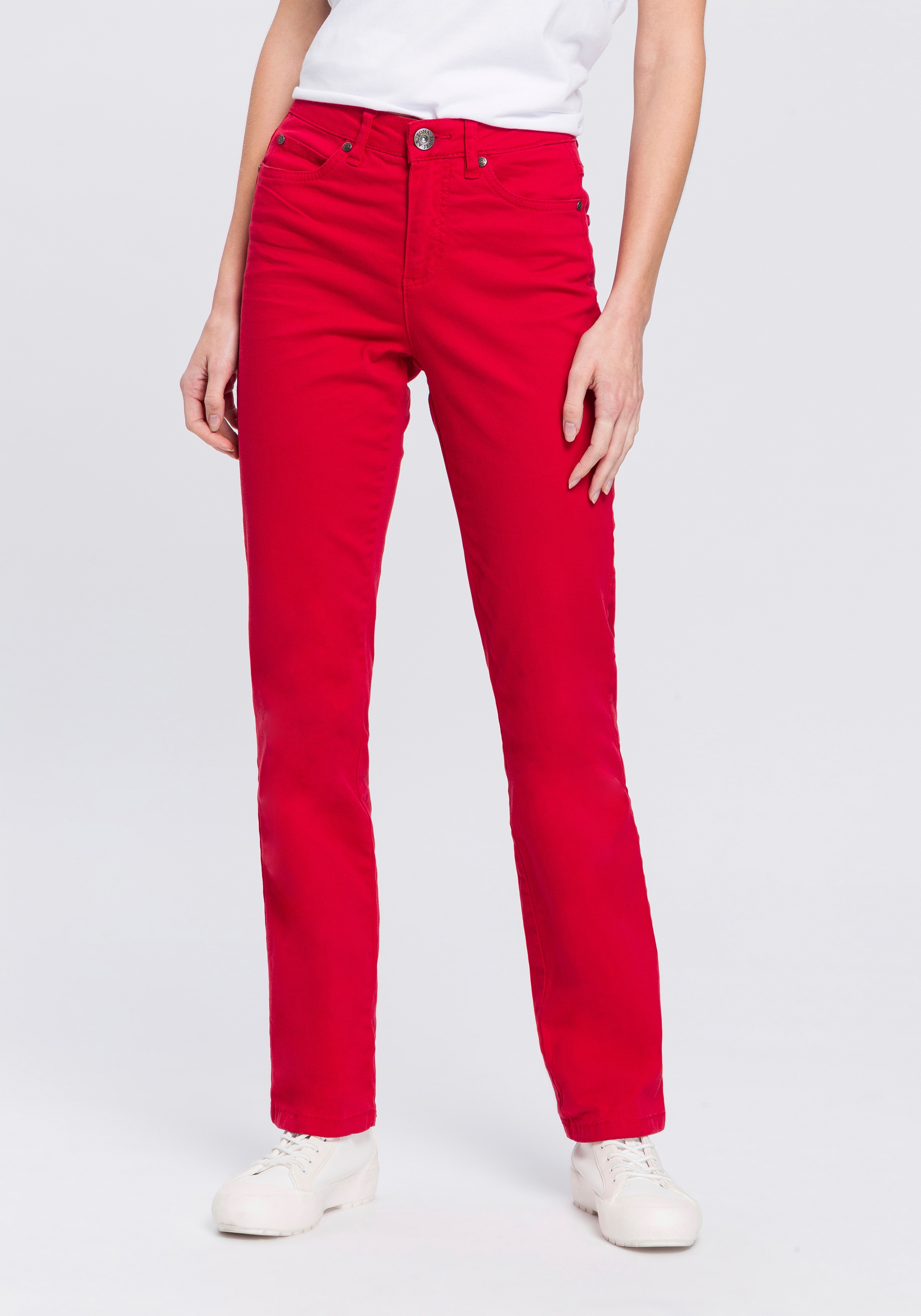 Gerade Jeans ARIZONA "Comfort-Fit", Damen, Gr. 20, K-Gr, rot, Jeans, Obermaterial: 98% Baumwolle, 2% Elasthan, Basic, normal lang, Jeans, High Waist Image