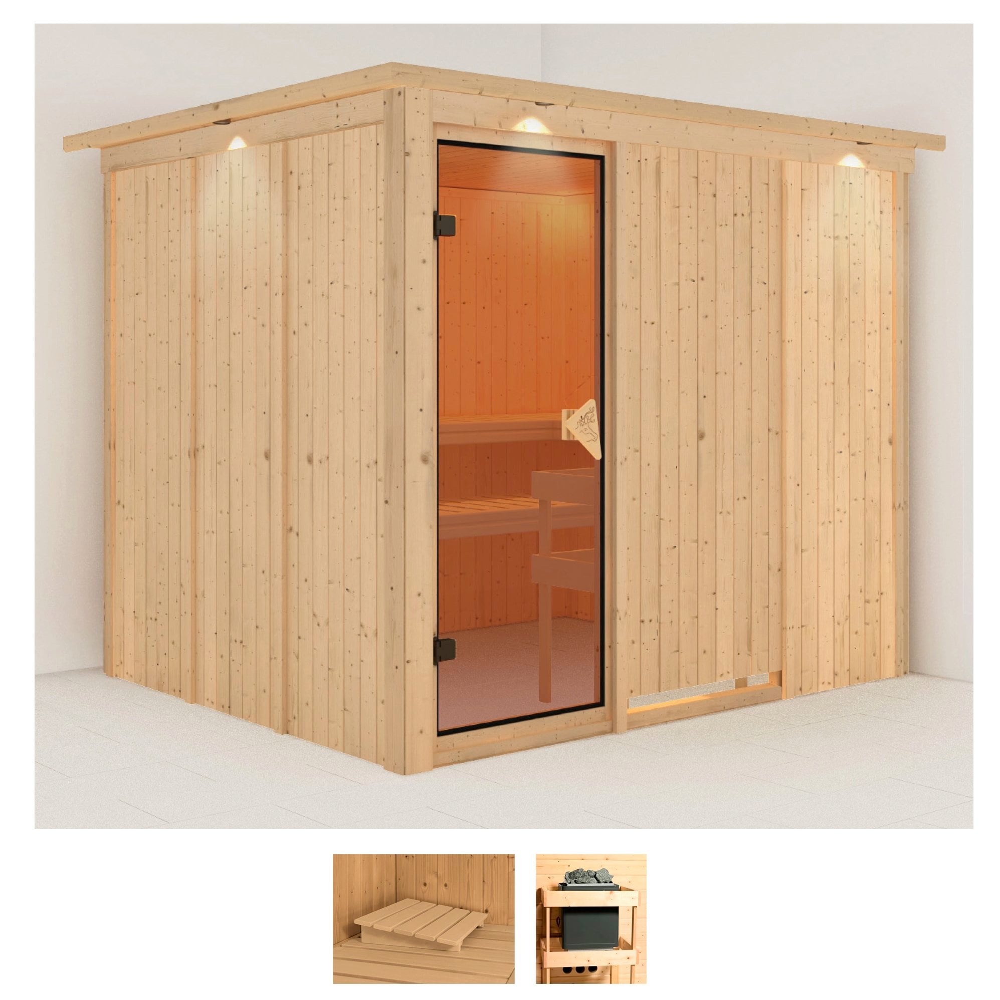 Sauna KARIBU "Gitte", beige (naturbelassen), ohne Ofen, (ohne Ofen), Saunen, ohne Ofen Image