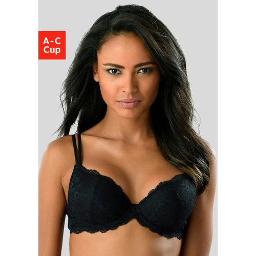 Push-up-BH VIVANCE Gr. 80, Cup B, schwarz Damen BHs BH Hochzeitsdessous Hochzeitswäsche Push-up-BH Spitzen-BH Spitzenwäsche Spitzen-BHs mit 2 Tragevarianten, Dessous