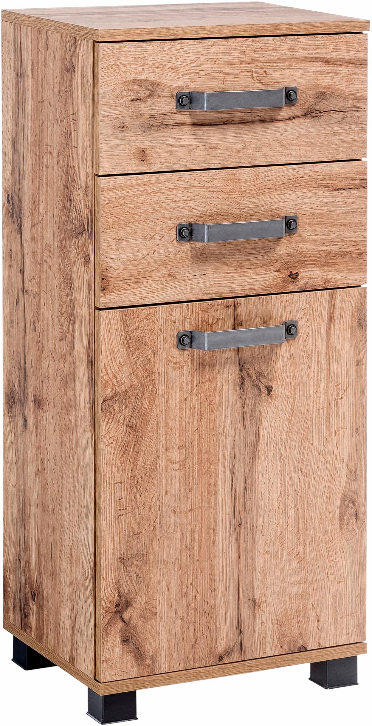 Unterschrank SCHILDMEYER "Milan", braun (wotaneichefarben), B:40,5cm H:95cm T:32cm, Schränke, Unterschrank, Breite 40,5 cm, mit 1 Tür, 2 Schubladen & Metallgriffen