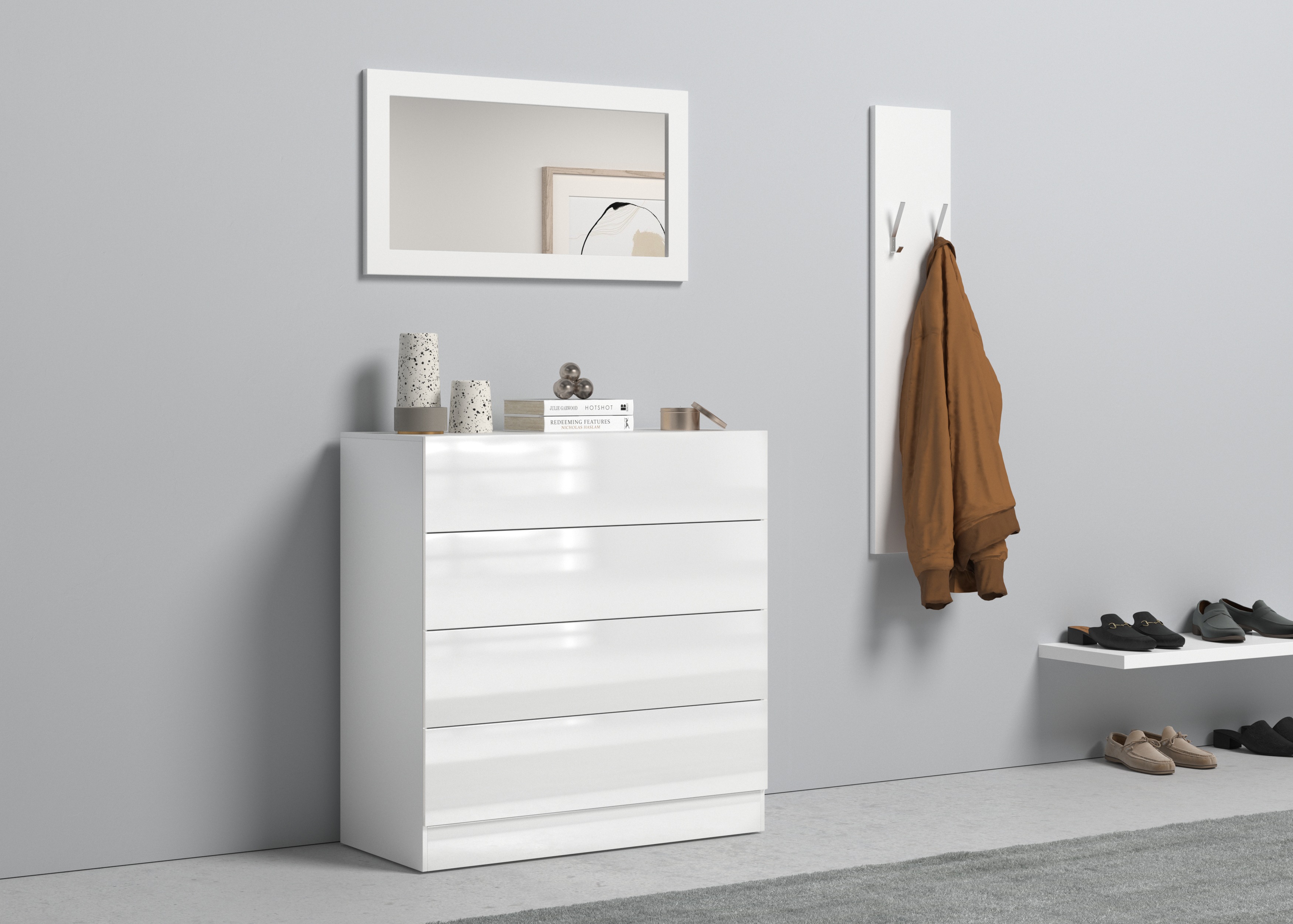 Garderoben-Set BORCHARDT MÖBEL "Vaasa 3", weiß (weiß matt, weiß hochglanz), Kastenmöbel-Sets, mit Push to Open-Funktion