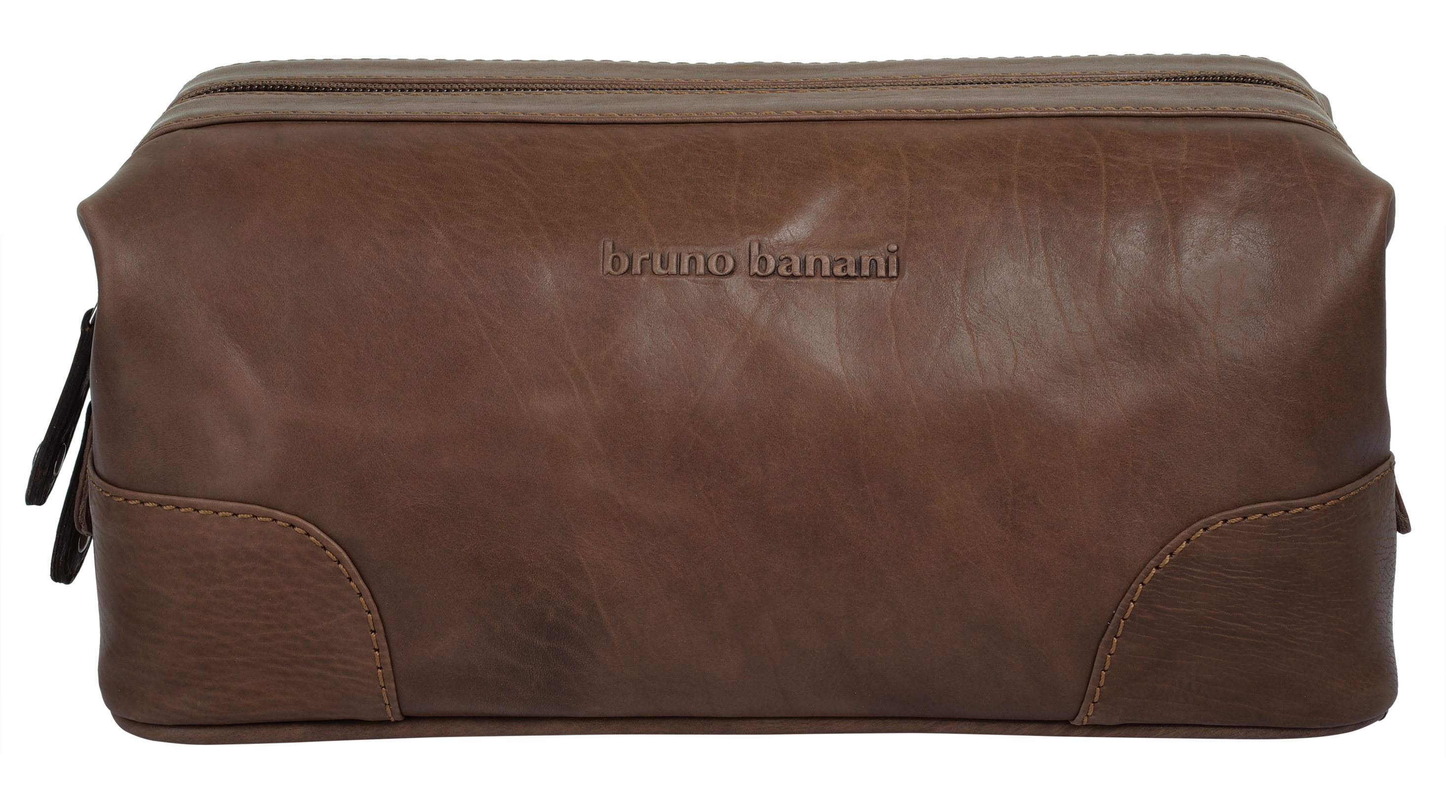 Kulturbeutel BRUNO BANANI, Gr. B/H/T: 24cm x 13cm x 12cm onesize, braun, Leder, leicht glänzend, unifarben, Taschen, echt Leder Image