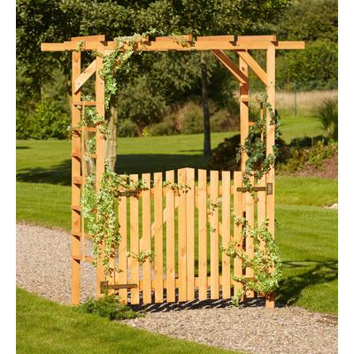 Rosenbogen PROMADINO "Pergola Anke", braun (honigbraun), B:200cm H:210cm T:60cm, Holzwerkstoff, Rankhilfen, BxTxH: 200x60x210 cm, mit Türen Image