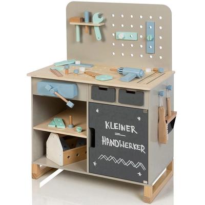 Spielwerkbank MUSTERKIND "Fagus, warmgrau/natur", grau, Rollenspielzeug, KinderB:66cm H:90cm T:42cm, Holz, B:66cm H:90cm T:42cm