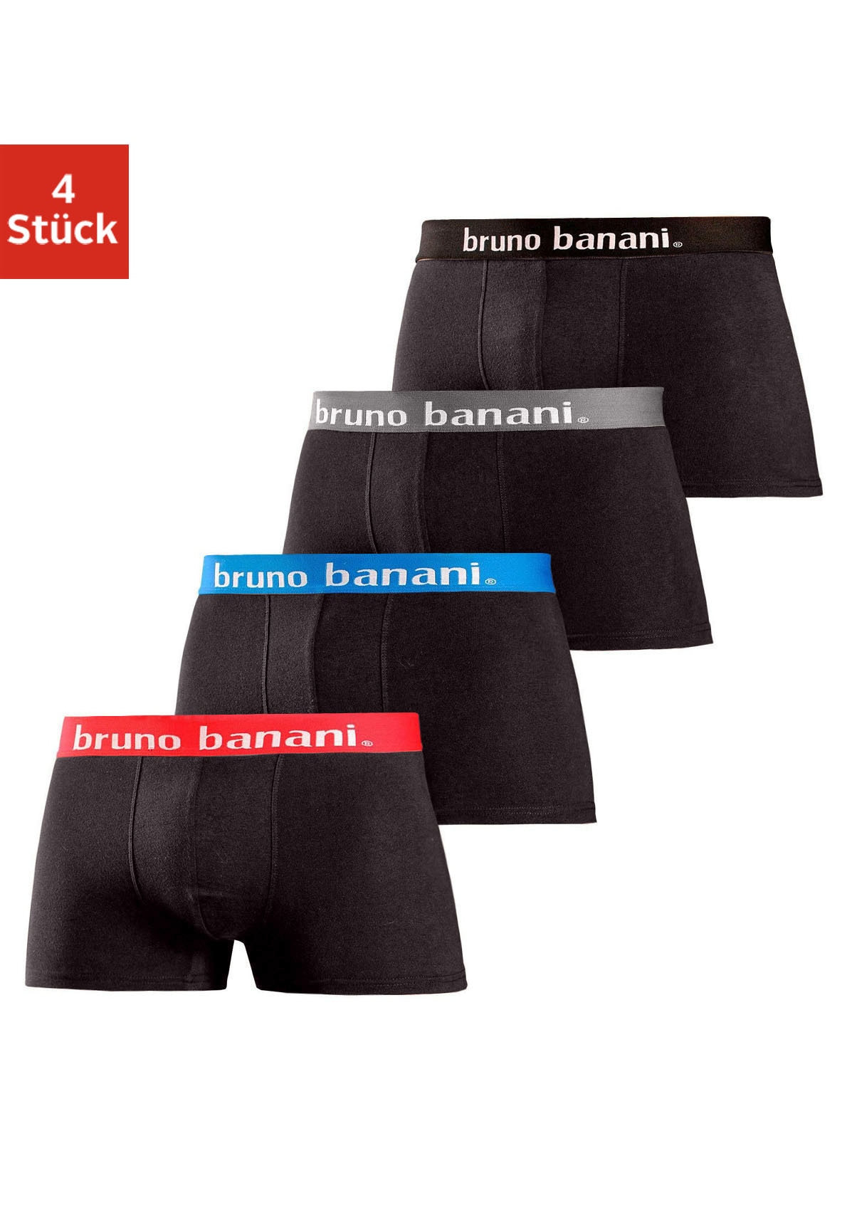 Boxer BRUNO BANANI "Boxershorts für Herren", Herren, Gr. XL, schwarz, Jersey, Obermaterial: 95% Baumwolle, 5% Elasthan, unifarben, Unterhosen, mit Kontrast-Webbund Image